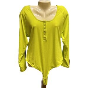 Nina Parker Lime Green Long Sleeve Henley Body Suit Size 3X